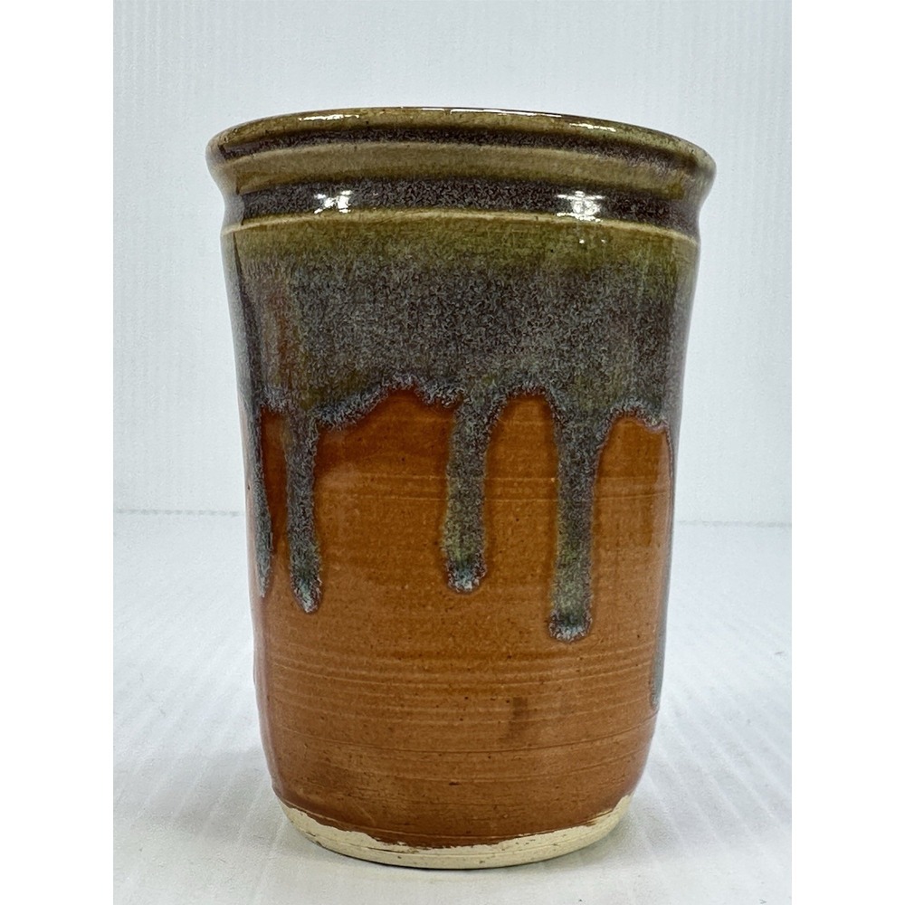 Hand thrown‎ Honey Drip Glazed Pottery Vase Cup Pencil Holder Pot Stamped Kismet